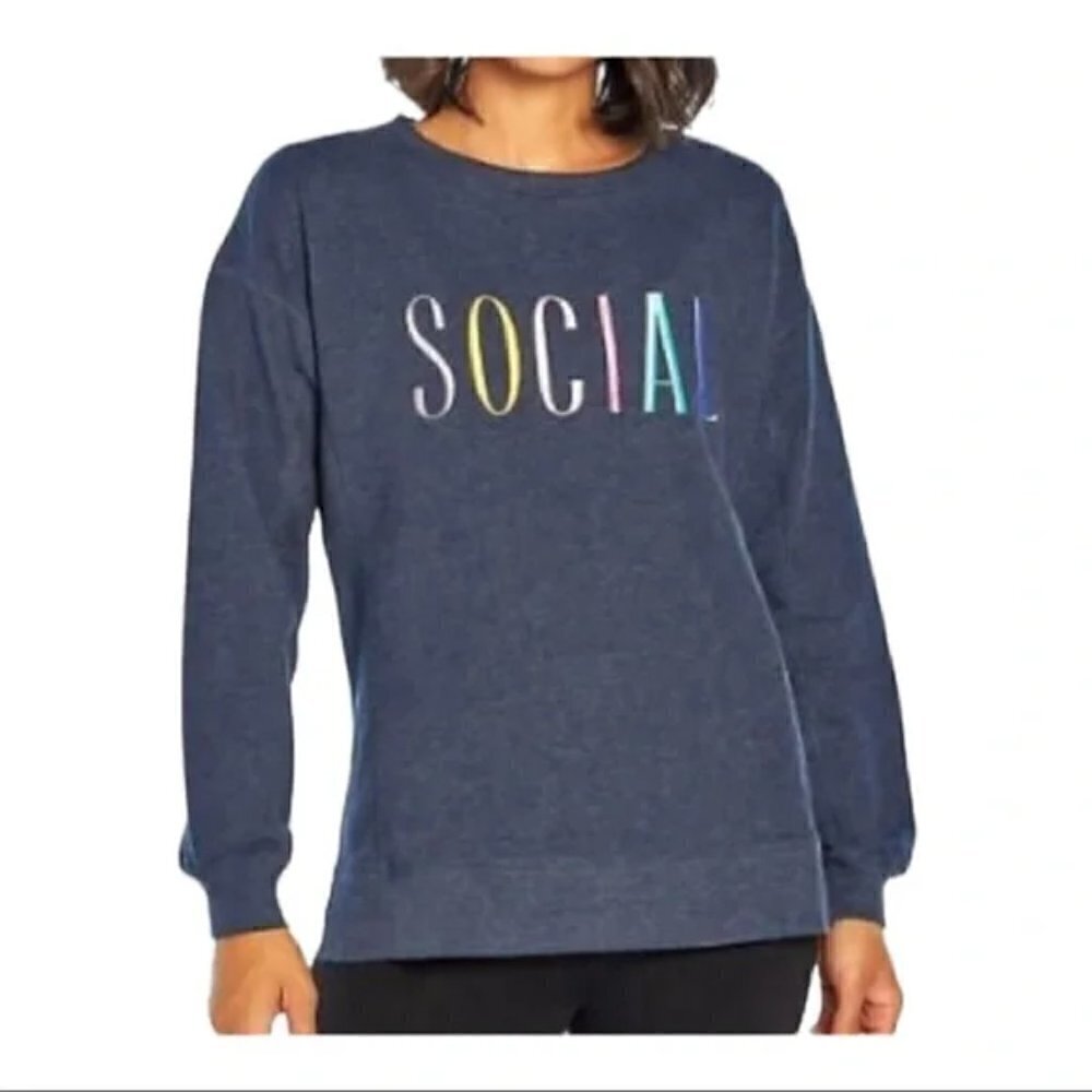 Wildfox Embroidered "SOCIAL" Crewneck Sweatshirt, Size M